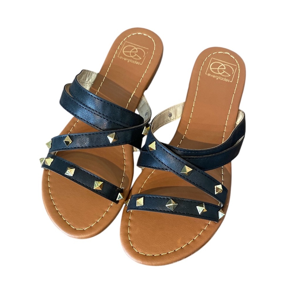 3/$18 NIB- Everglades Sandals- Black & Tan w/ Gold Studs